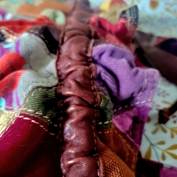 LUCKY patchwork corded leather trimmed hobo purse bag - Picture 7 of 12